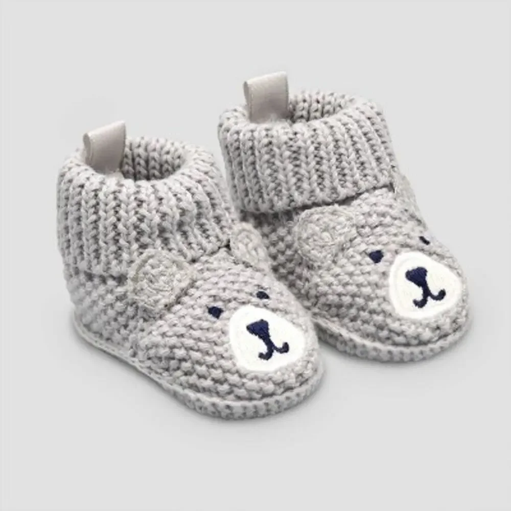 New NWT Carter's Just One You Baby Gray Knitted Bear Slippers Booties Newborn